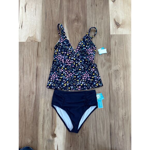 NWT Draper James Navy Blue Floral Tankini Swimsuit Size XS - Picture 1 of 10